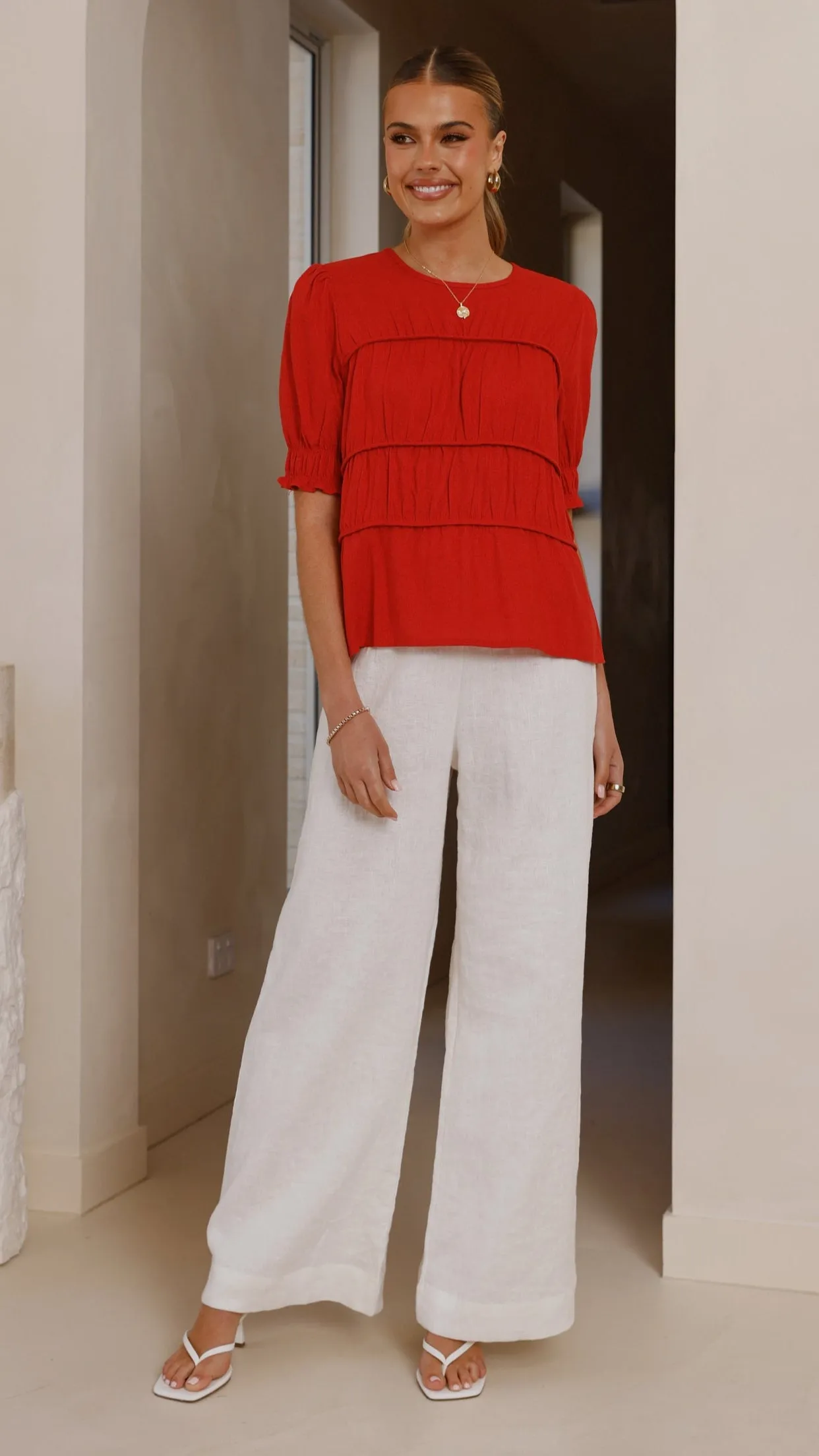 Evening Glow Kai Short Sleeve Top - Red