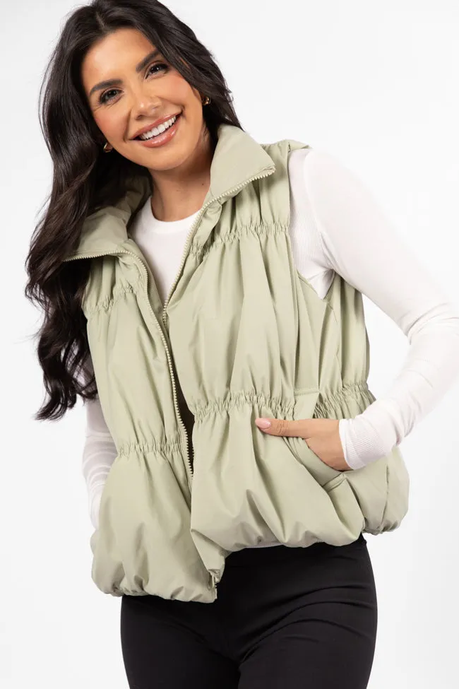 Mountain High Sage Ruched Puffer Vest FINAL SALE Warm Essentials