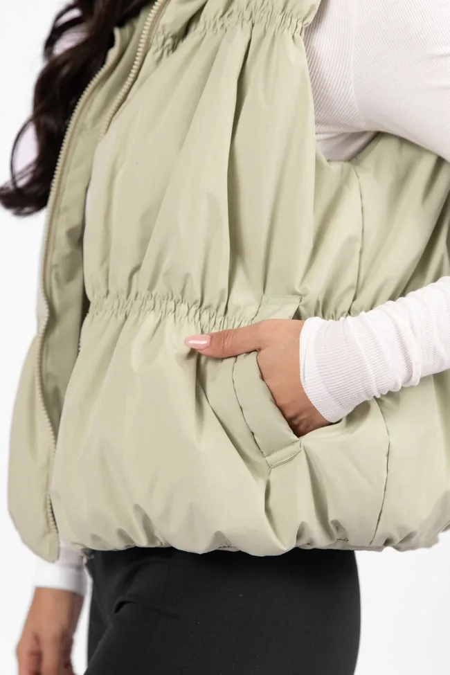 Mountain High Sage Ruched Puffer Vest FINAL SALE Oversized Fit Calm Day Fit