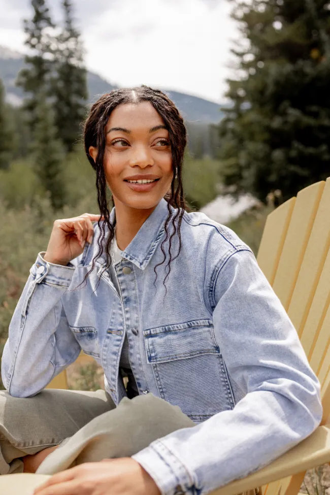 My Favorite Light Wash Denim Jacket Pastel Shade