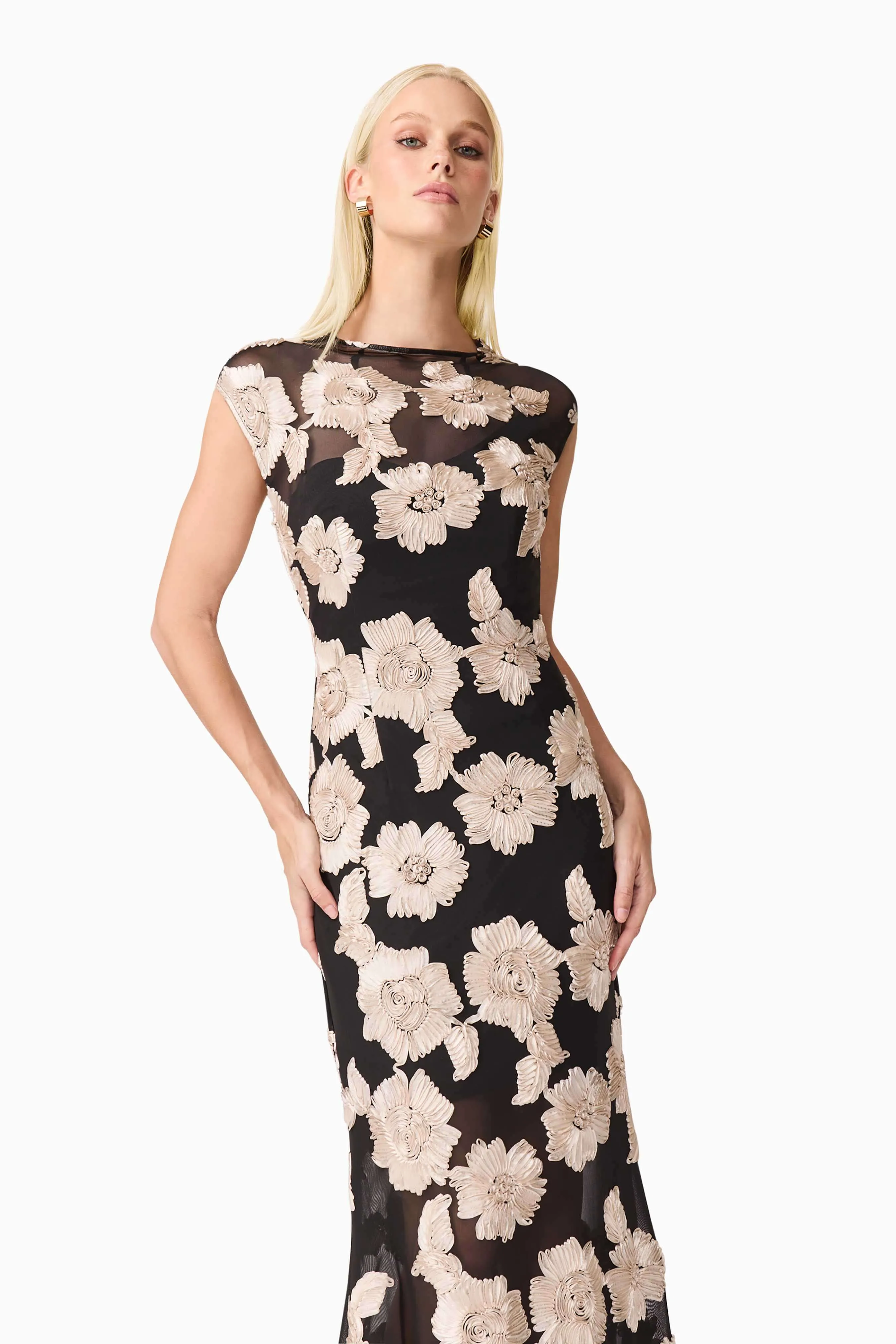 Smart touch Special-Edition Margaux Fit & Flare Gown in Black & Gold Floral
