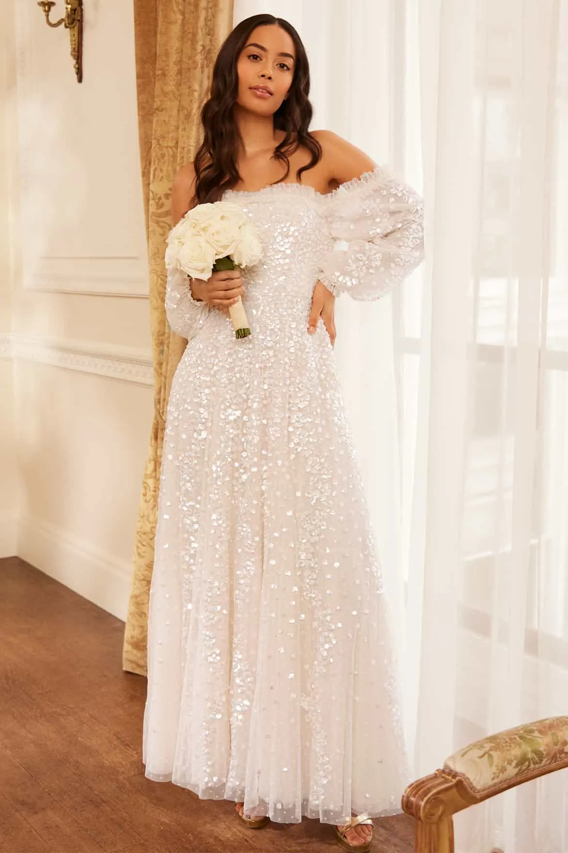 Confetti Gloss Off-Shoulder Gown Fashion Mix