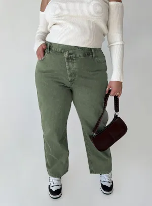 Simple Wear Holly Asymmetric Straight Leg Jean Green Denim Curve