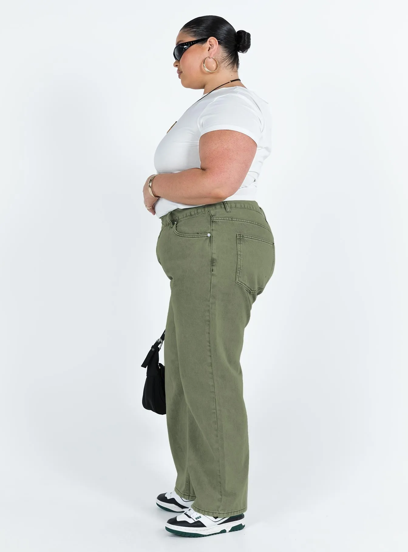 Holly Asymmetric Straight Leg Jean Green Denim Curve All Around Fit Simple Aesthetic