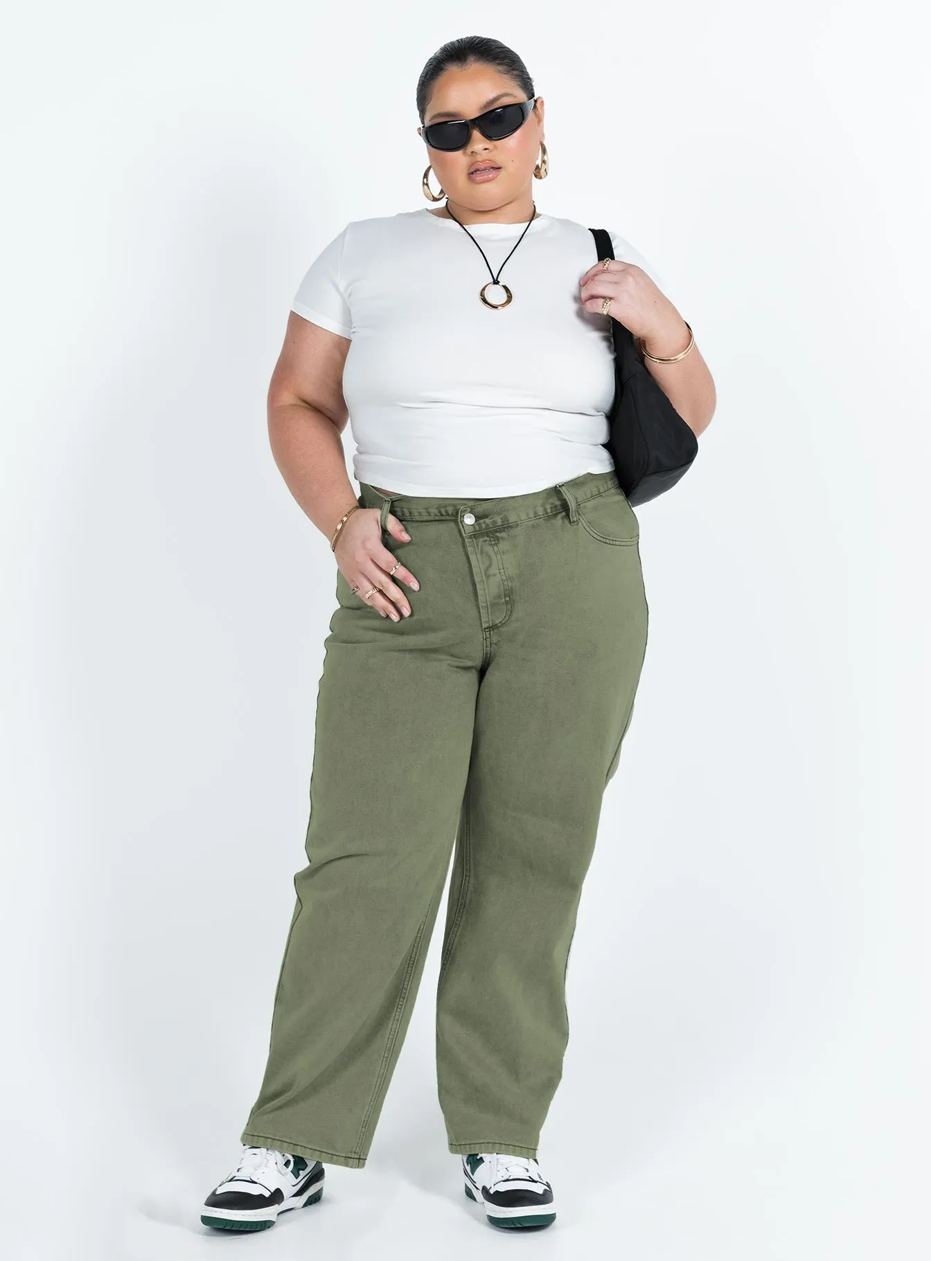 Holly Asymmetric Straight Leg Jean Green Denim Curve Simple Choice Sleek Waistband