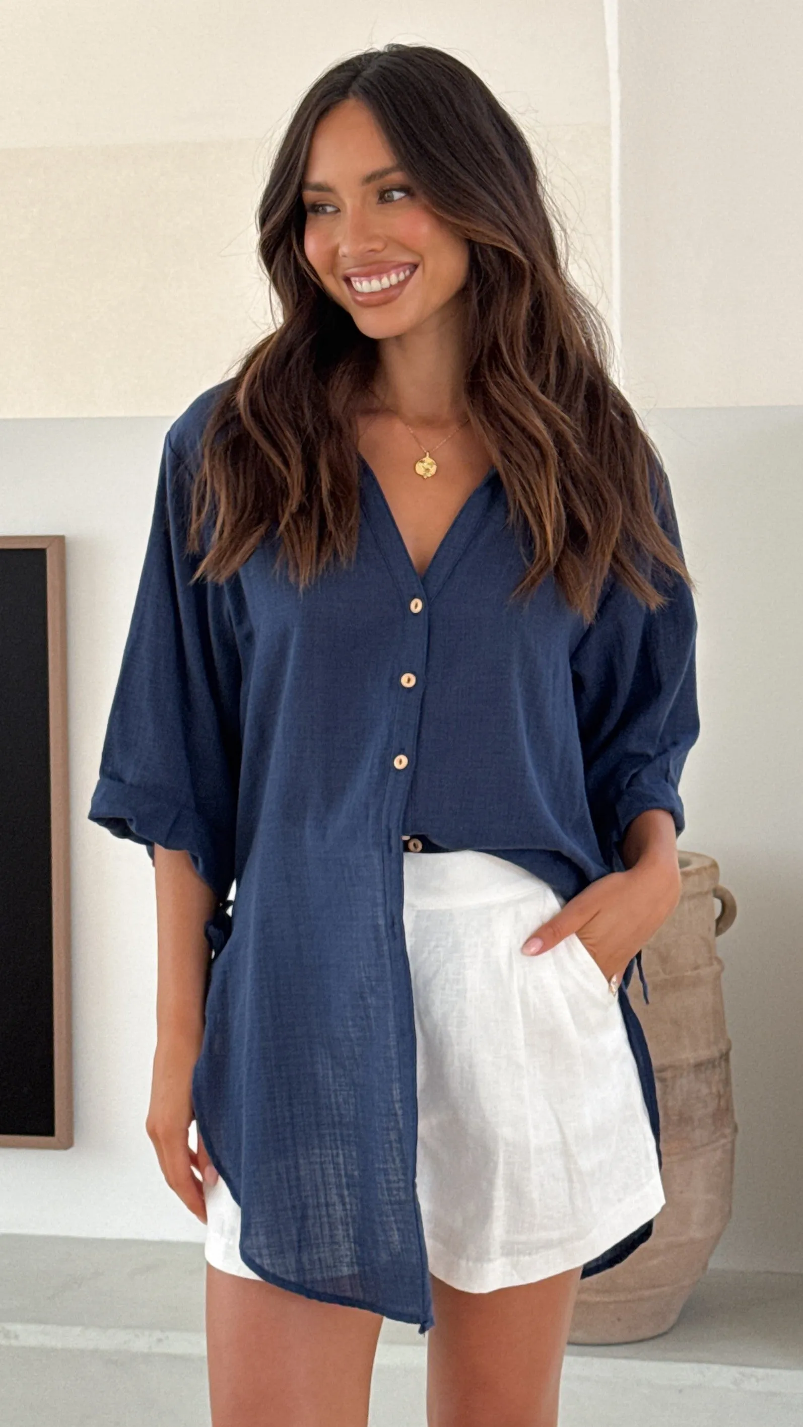 Vesper Short Sleeve Top - Navy Modern Sneakers