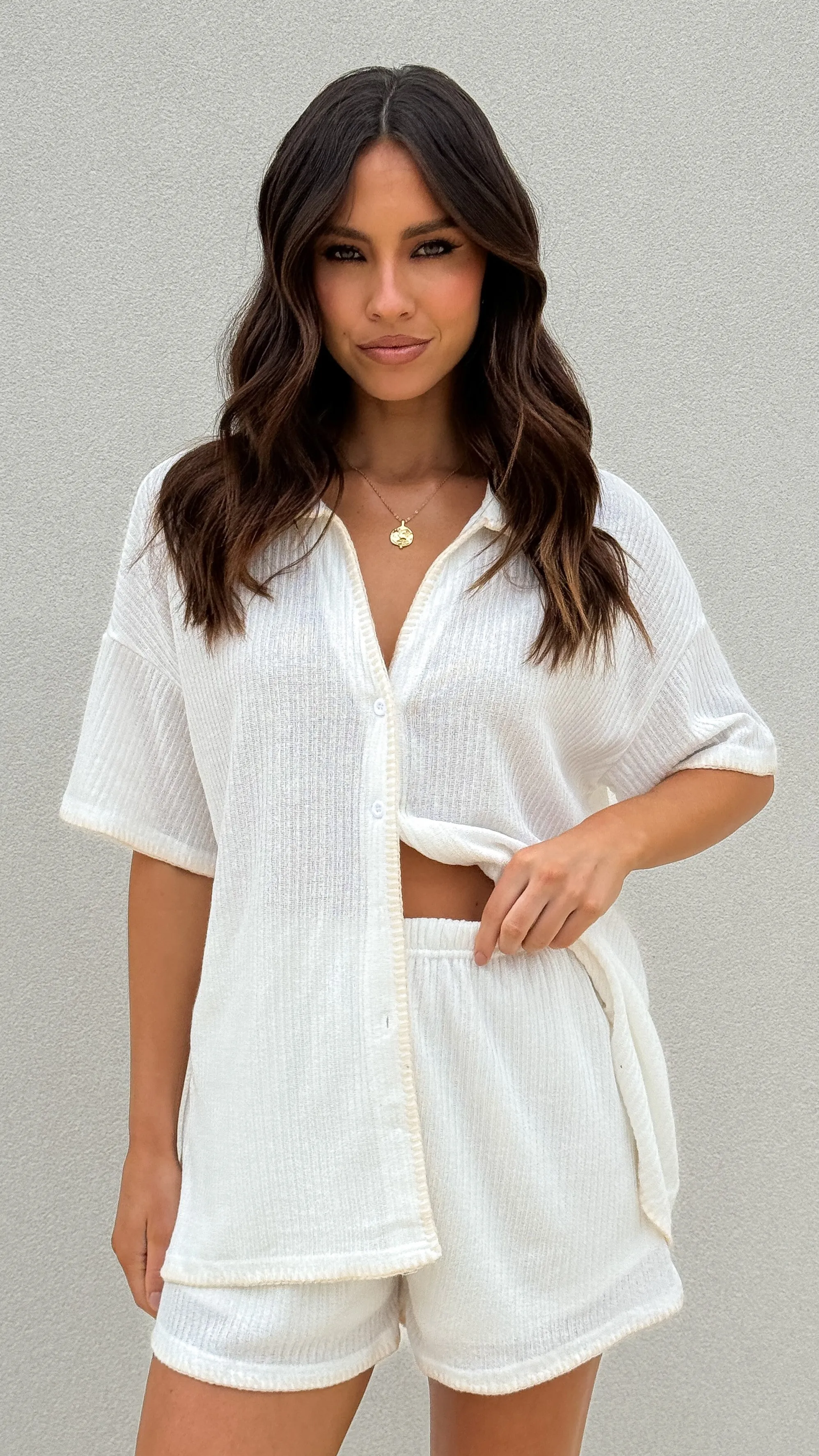 LayeredPaneling Eden Knit Top and Shorts Set - White