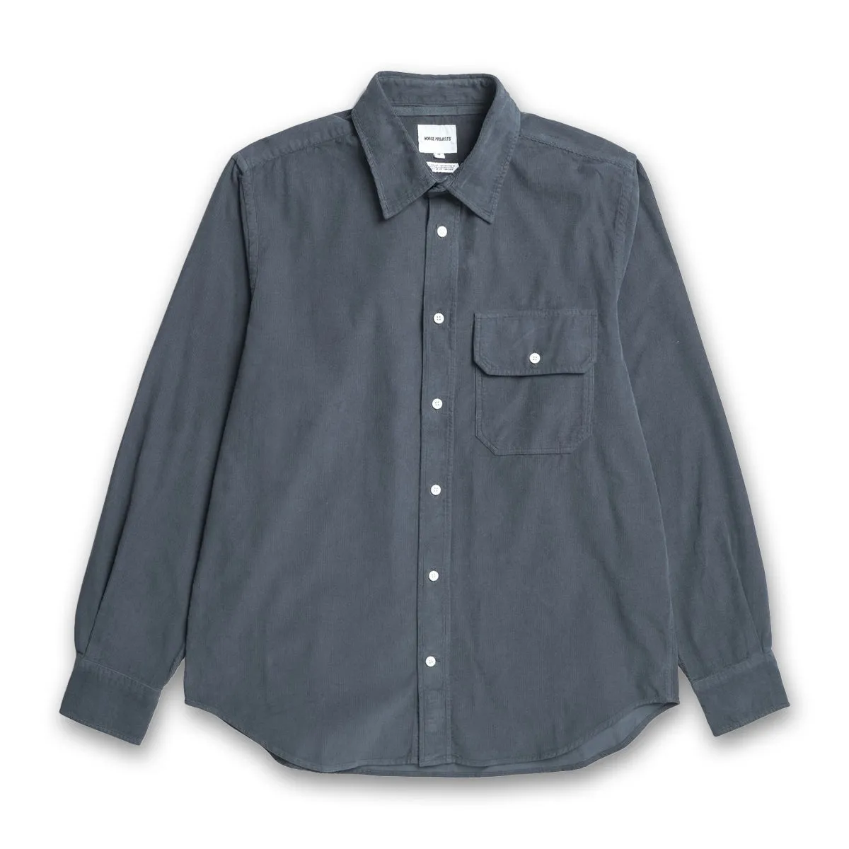 Norse Projects - Algot Relaxed Micro Cord Shirt in Graphite Cotton Blend Layered Shoulder Design