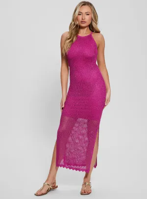 Layer Ready Fashion Forward Pink Lana Mesh Stitch Midi Dress