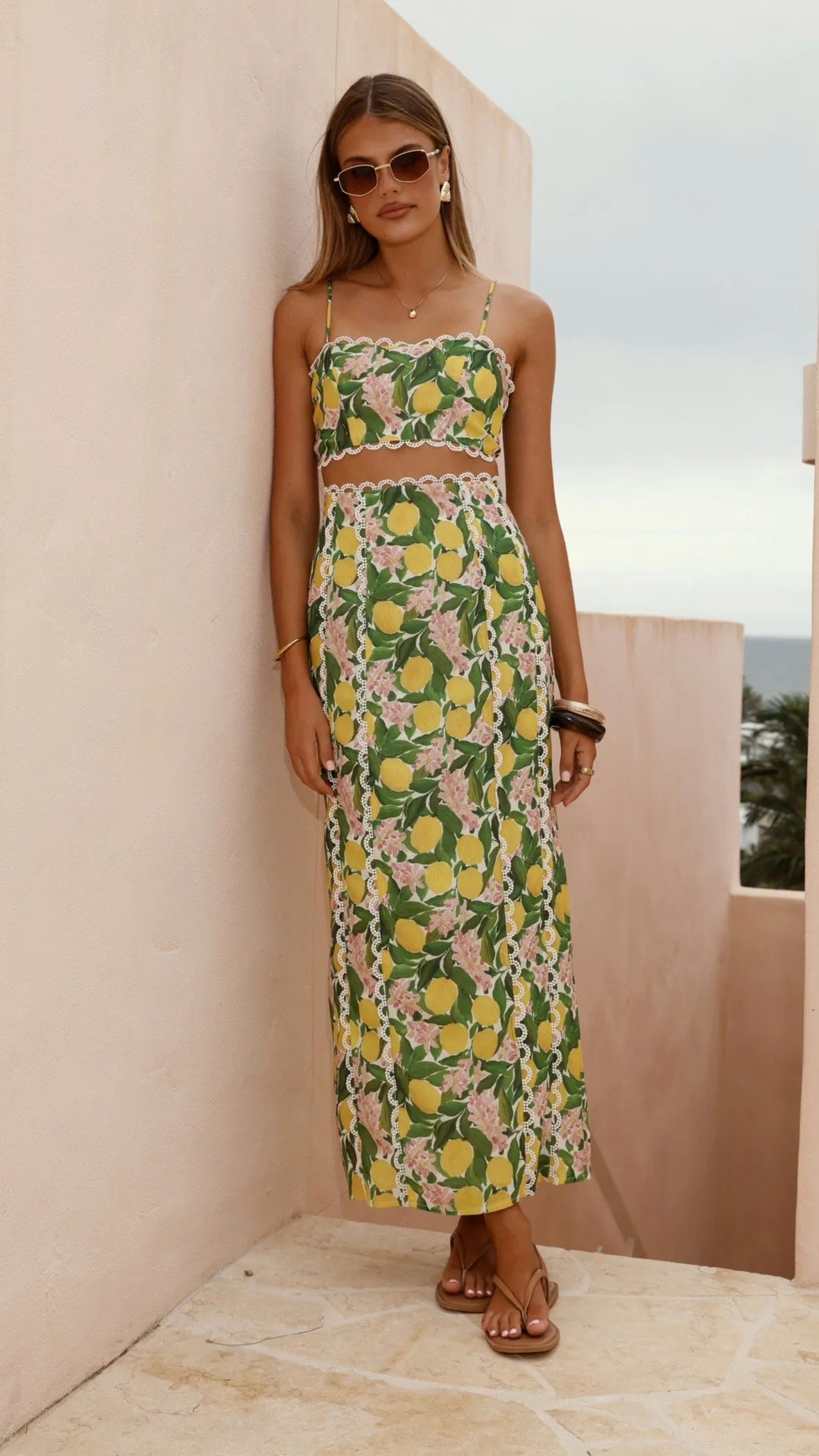 Luxury Mood Soft Knit Nova Crop Top - Lemon Print