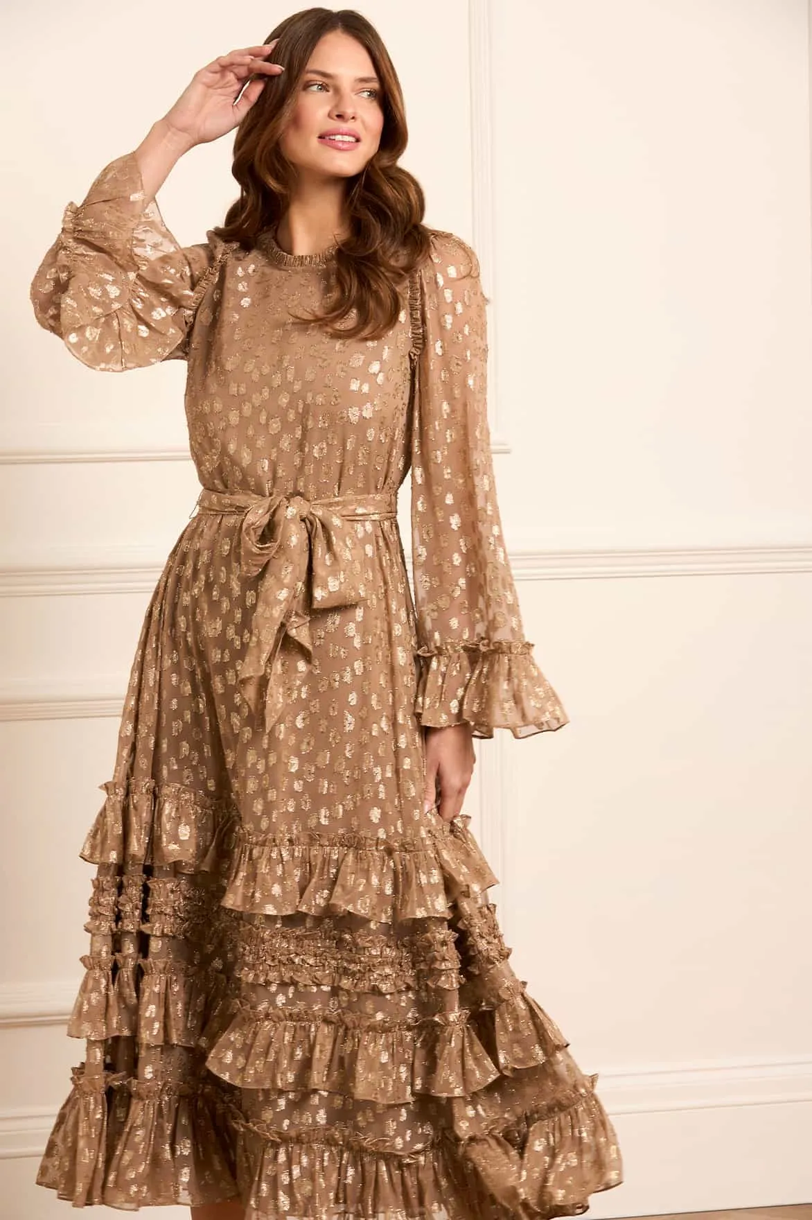 Odelle Lurex Round Neck Ankle Gown Fresh Texture