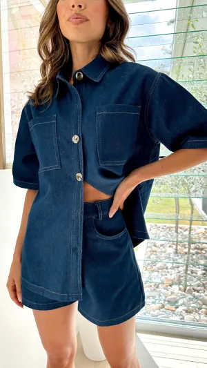 Fast Fit Olivia Shirt and Shorts Set - Dark Denim