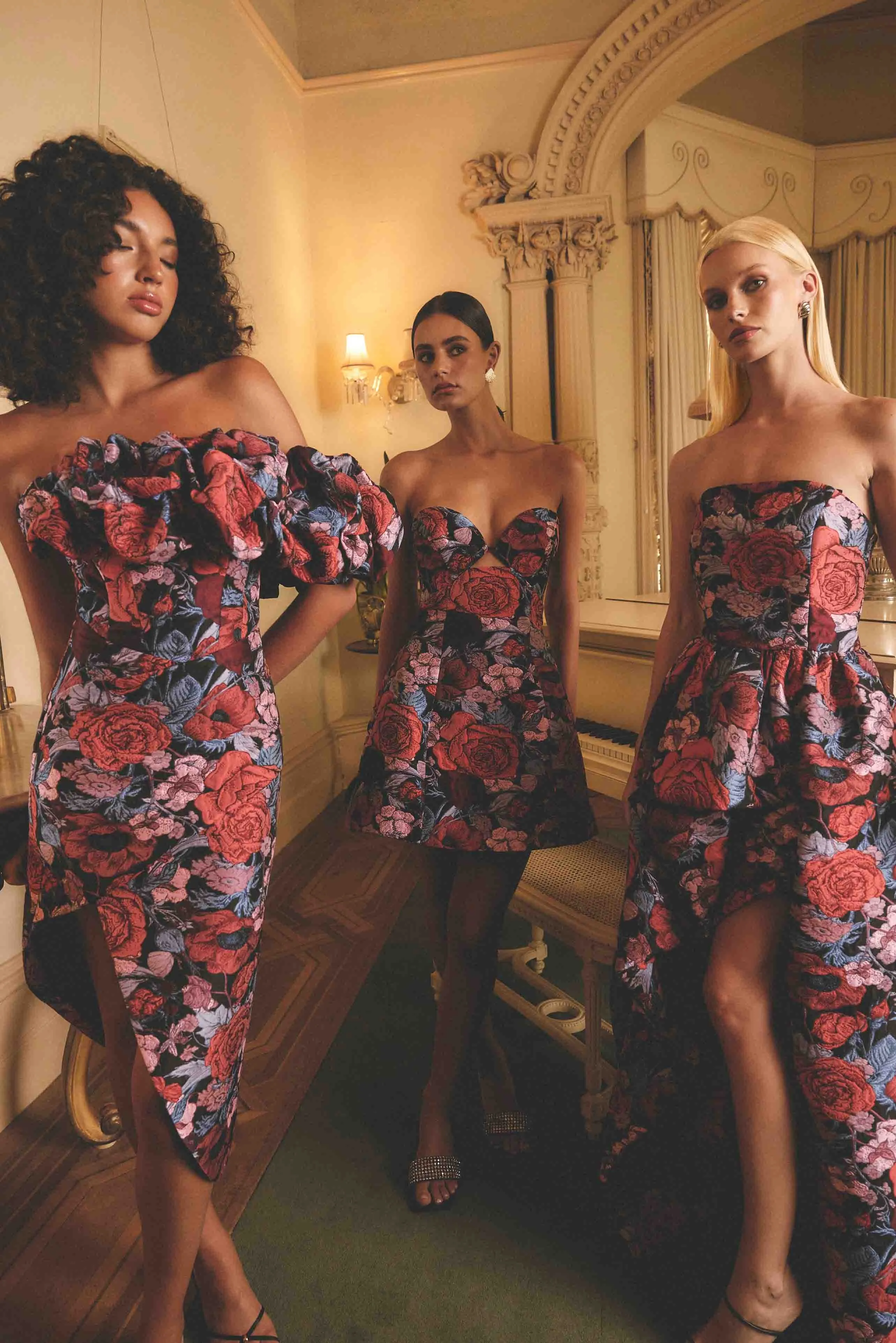 Delphine Off The Shoulder Midi Dress in Pink & Back Floral Street-Style