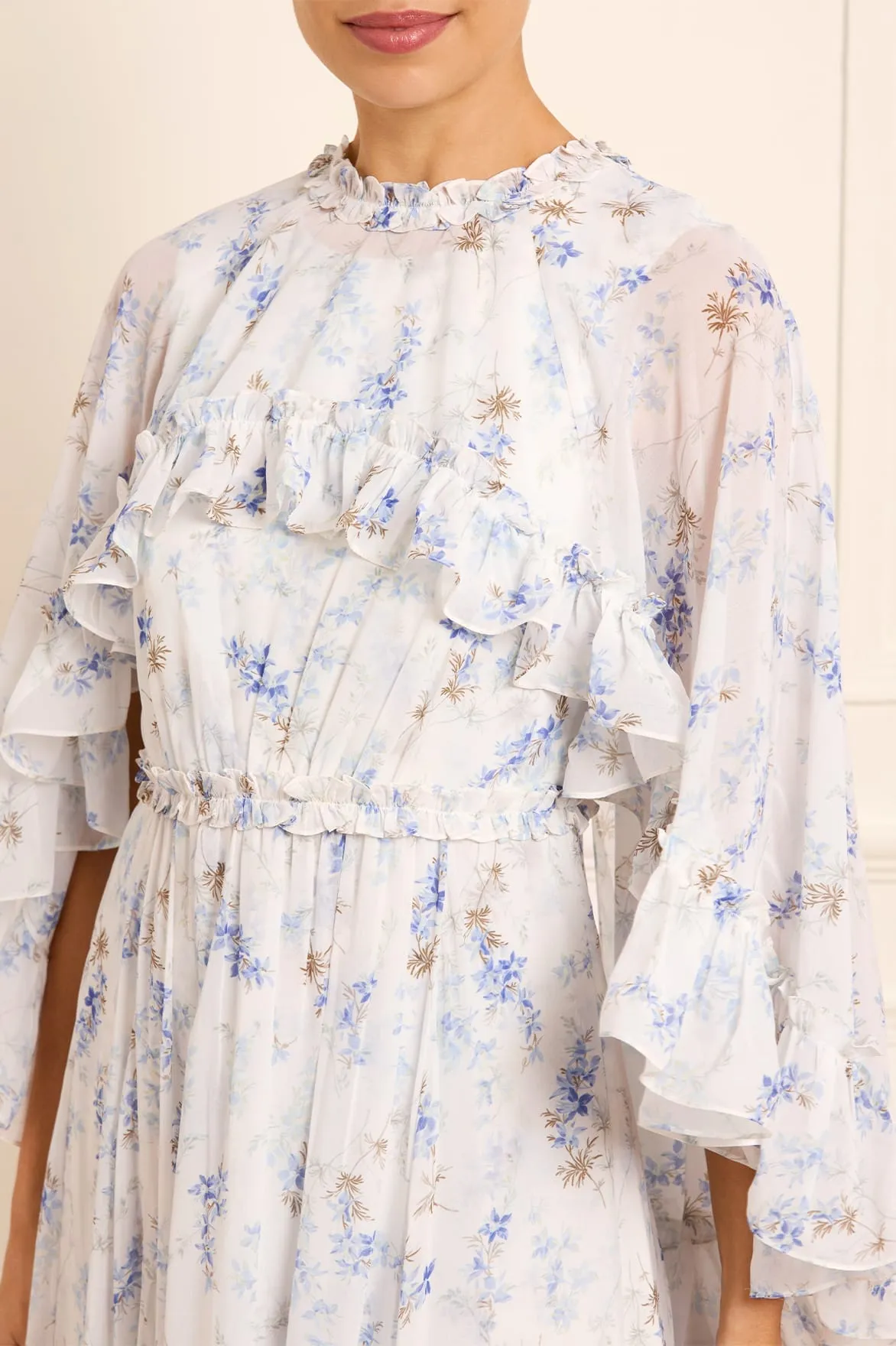 Ophelia Ditsy Harper Chiffon Cape Ankle Gown Party Floral Natural Texture