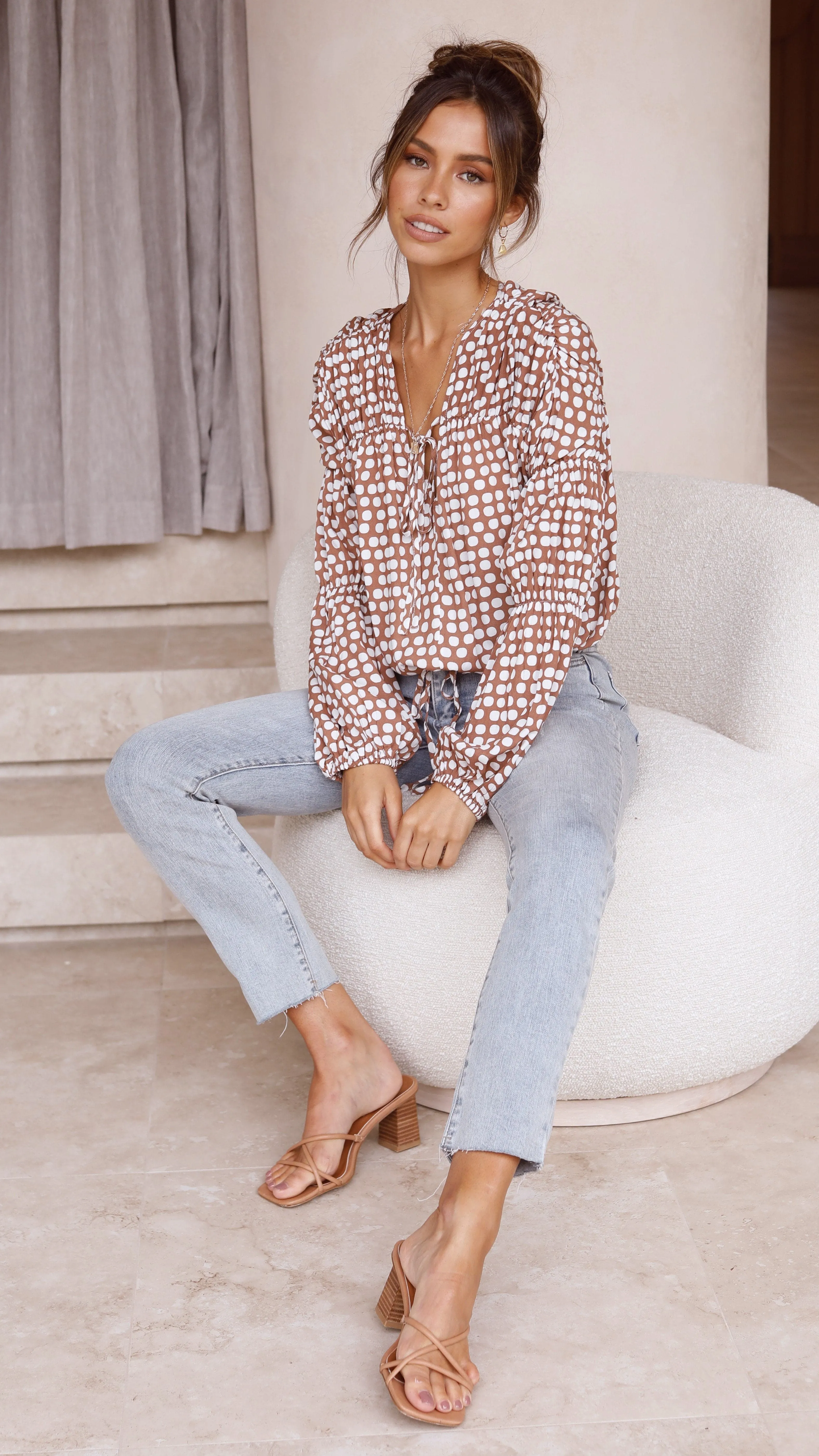 Smart Design Relaxed Cut Orane Top - Brown Spot