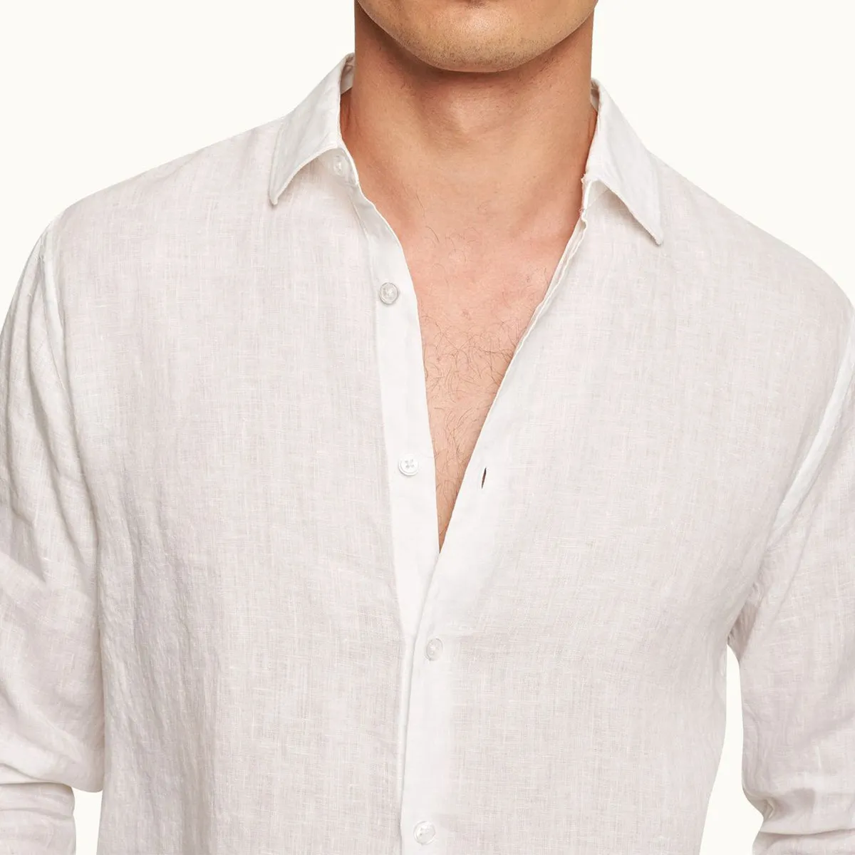 Orlebar Brown - Giles Linen LS Shirt in White Timeless Layer Effortless Design
