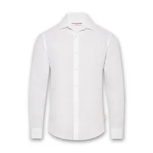 Orlebar Brown - Giles Linen LS Shirt in White Slim Comfort Contrast Inner Binding
