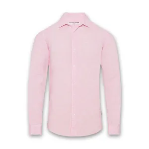 High Density Fabric MoistureControlFibers Orlebar Brown - Giles Linen Tailored Fit Shirt in Pink/White