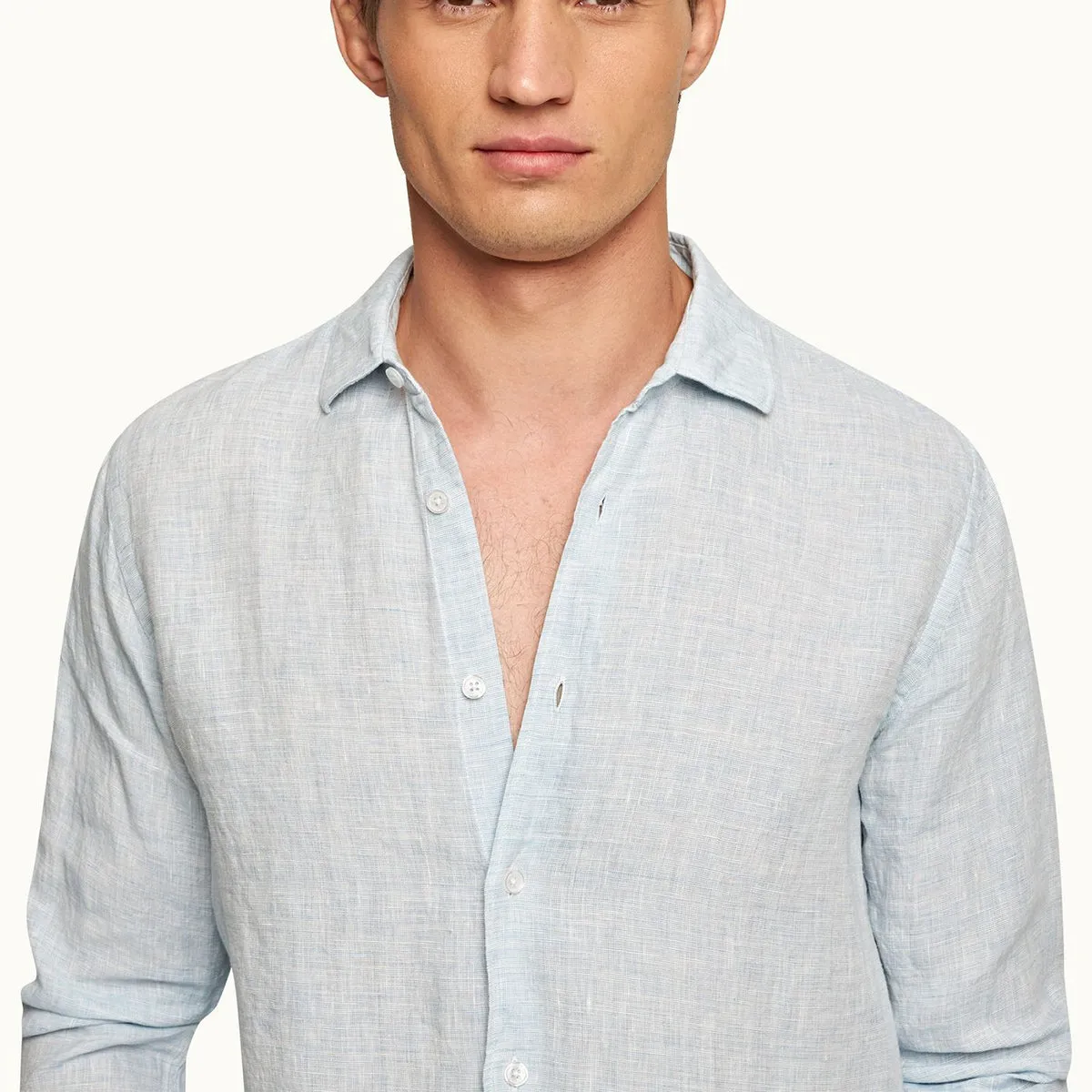 Essential Style Wear Orlebar Brown - Giles Linen TF Shirt in Pale Blue/White