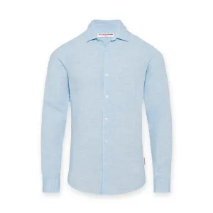 Quick Dry Technology Orlebar Brown - Giles Linen TF Shirt in Pale Blue/White