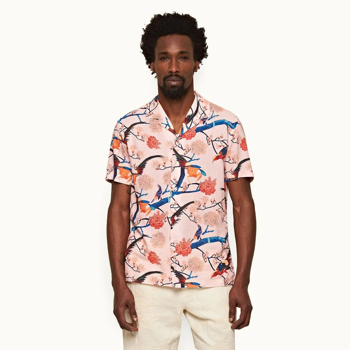 Orlebar Brown - Hibbert Flight of Fantasy Shirt in Rose Relaxed and Comfy