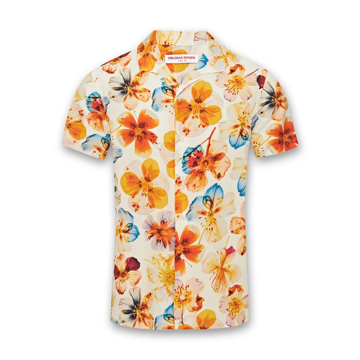Orlebar Brown - Hibbert Oshibana Floral SS Shirt in White Sand Soft and Flexible Comfort Wearable