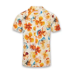 Orlebar Brown - Hibbert Oshibana Floral SS Shirt in White Sand Soft and Flexible Comfort Wearable