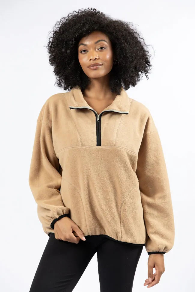 Outside The Box Beige Contrast Trim Fleece Pullover FINAL SALE Noise Reduced Fasteners Quick Dry Technology