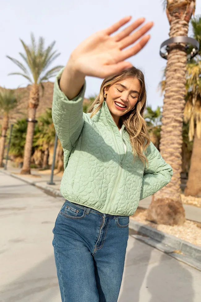 Full Bloom Sage Flower Quilted Zip Up Jacket FINAL SALE Shock Absorbent Padding Bonded Seam Construction