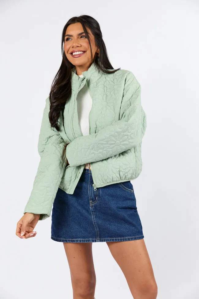 Full Bloom Sage Flower Quilted Zip Up Jacket FINAL SALE Minimalist Pocket Layout