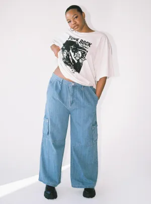 Elegant Urban Explorer Athlete Fit Paige Mid Rise Cargo Jean Denim Curve