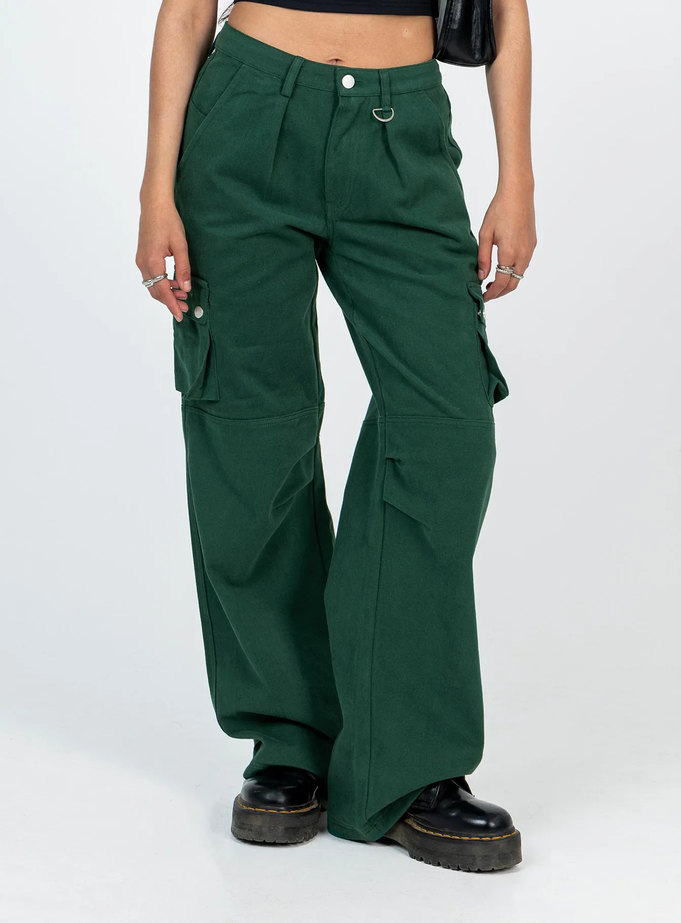 Paige Mid Rise Cargo Jean Denim Green Petite Clean Shape