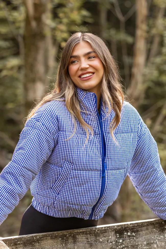 Paloma Navy Gingham Zip Up Puffer Jacket Heat Retention Lining