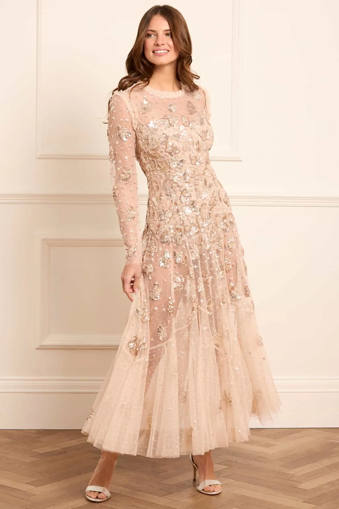 Chic Mom Soft Silhouette Papillon Sheer Ankle Gown