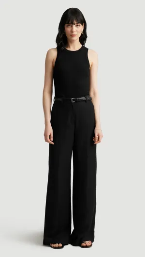 Embroidered Detail Park Trouser in Viscose Linen Twill | Black
