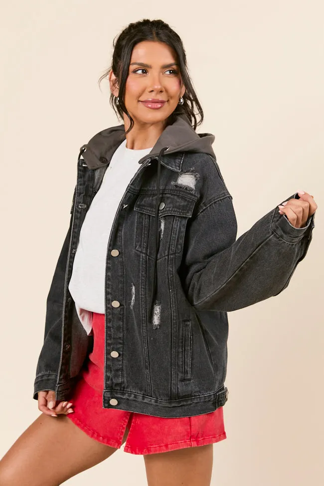 Parker Charcoal Hooded Denim Jacket Layering Compatible Cut Noise Reduciting Fabric