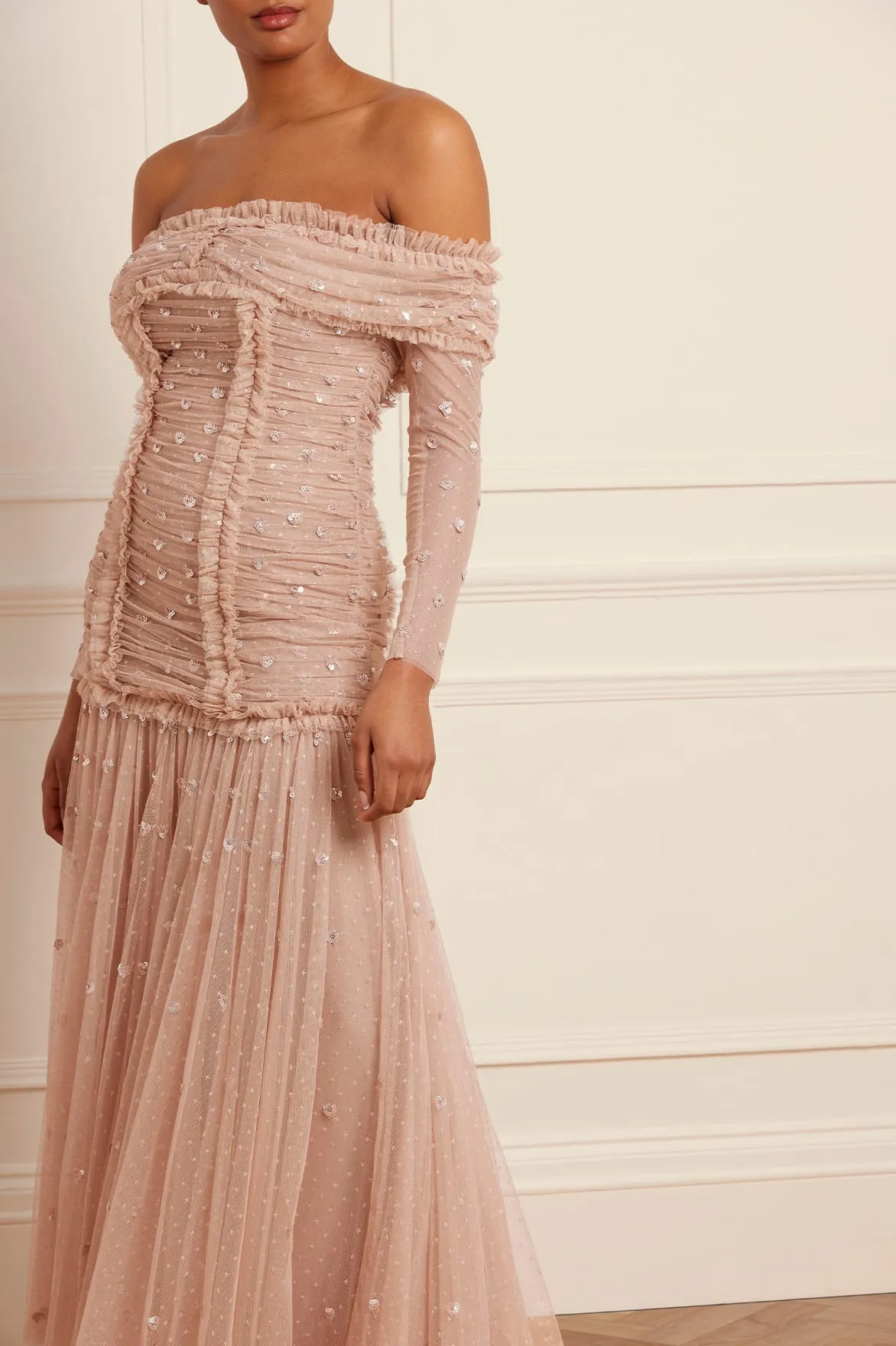 Glam Feel Love Heart Rouched Off-Shoulder Gown