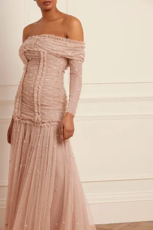 Glam Feel Love Heart Rouched Off-Shoulder Gown