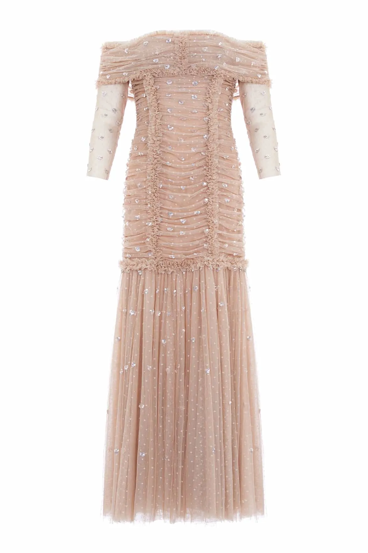 Fall Flow Modern Texture Love Heart Rouched Off-Shoulder Gown