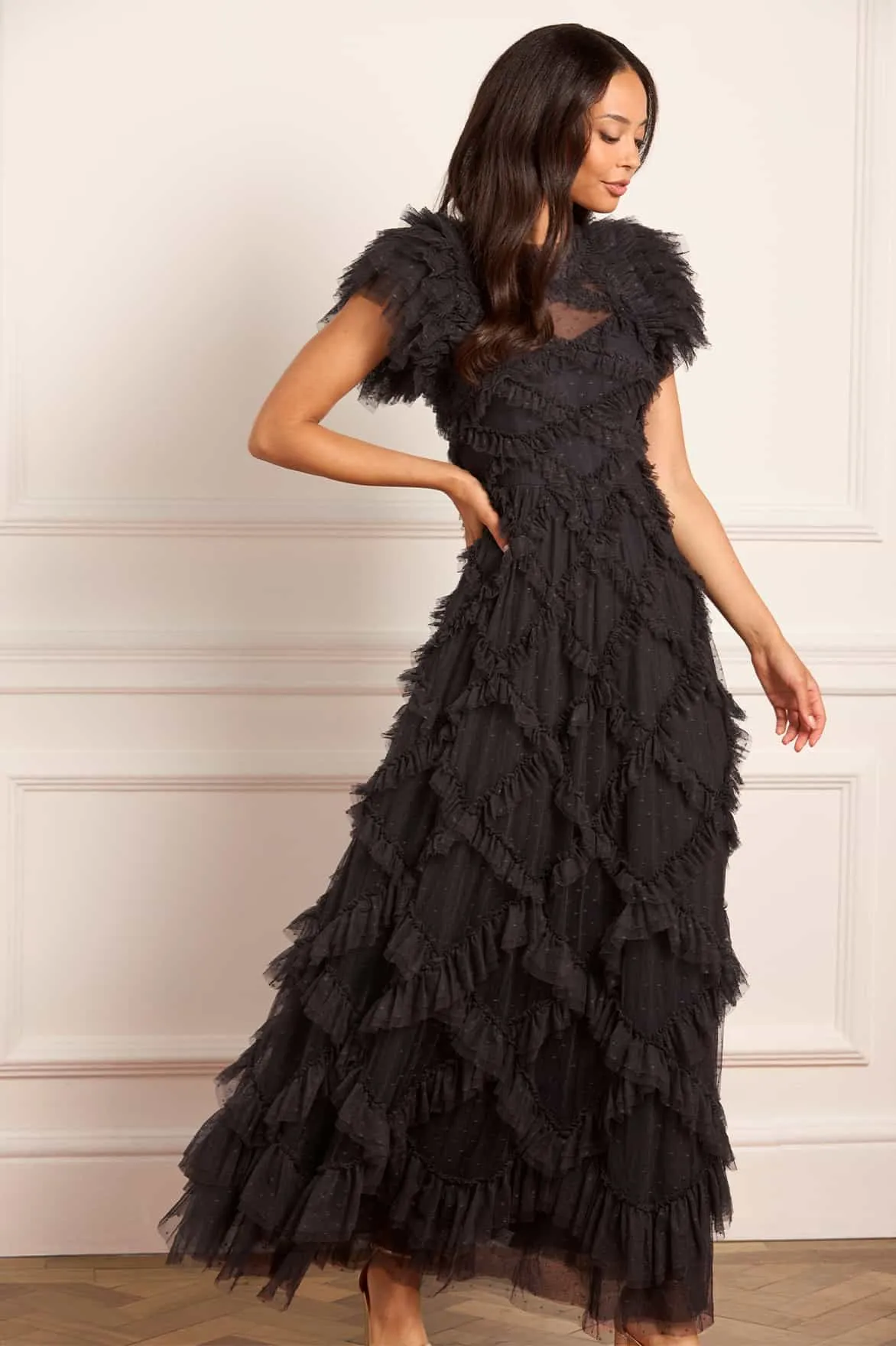 Genevieve Ruffle Gown Beach Walk London Edge