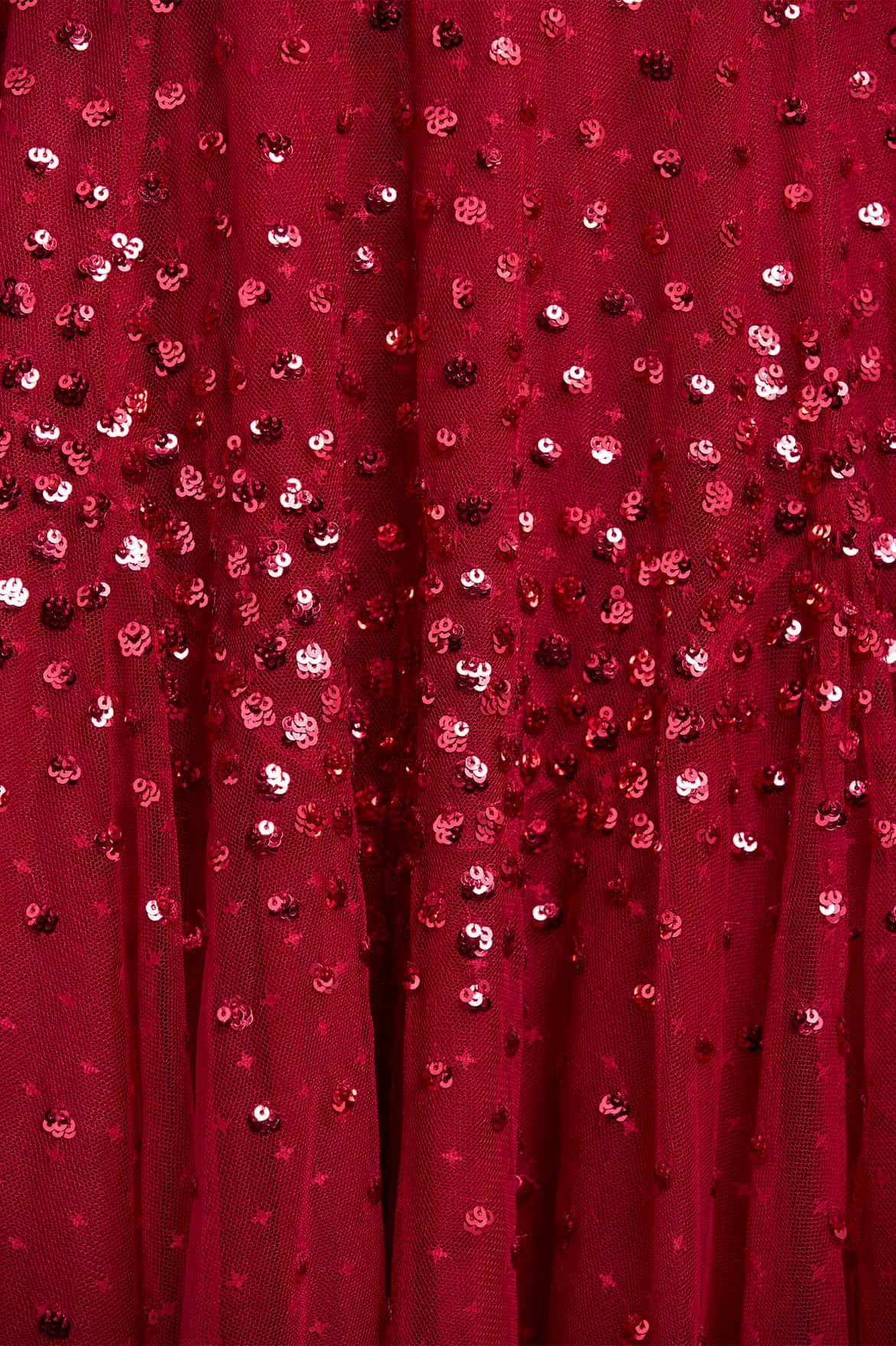 Scallop Sequin Round Neck Ankle Gown Statement-Print Front Ruffle