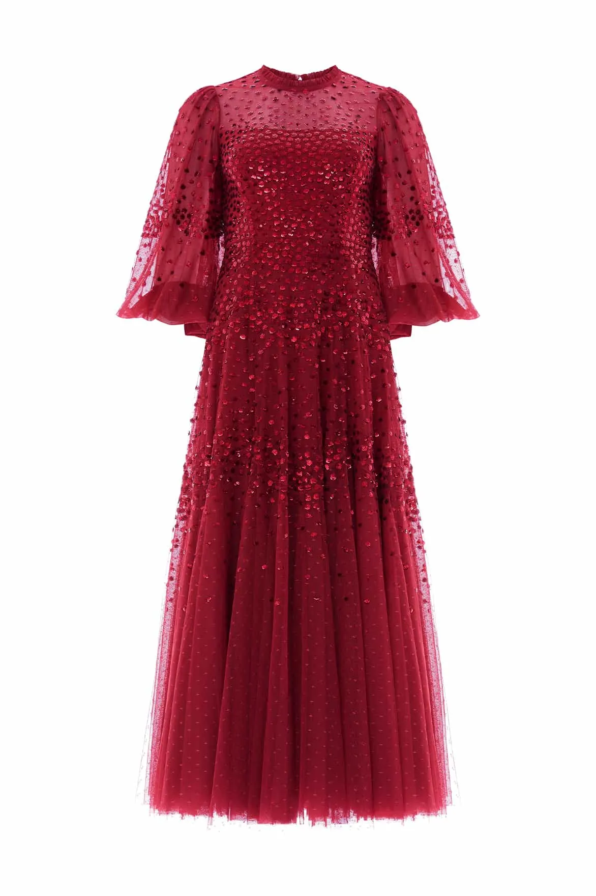 Matte-finish Fashion Option Scallop Sequin Round Neck Ankle Gown