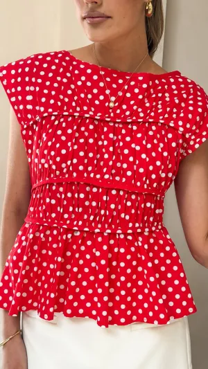 Harmonia Top - Red / White Polka Dot Casual Blouse
