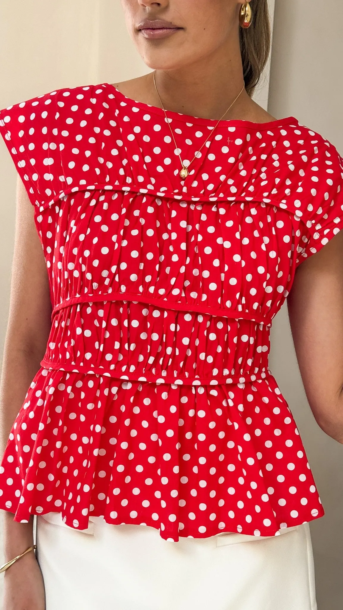 Harmonia Top - Red / White Polka Dot Casual Blouse