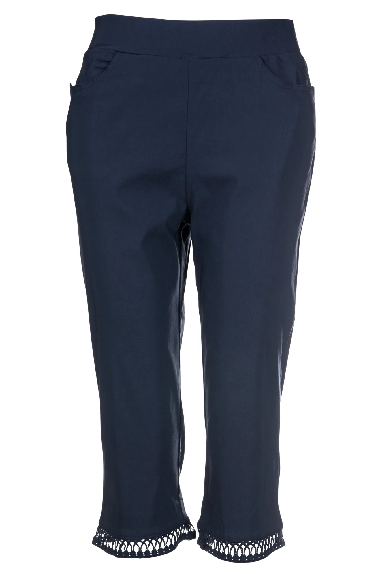 Mid Calf Pants with lattice trim | NAVY | 6302A1 Flattering Fit Wear Chill Comfort Wear