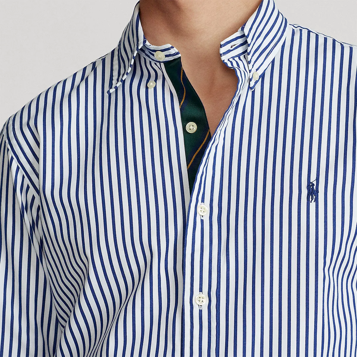 Cozy Stretch Polo Ralph Lauren - Custom Fit Brushed Poplin Shirt in Blue/Wht