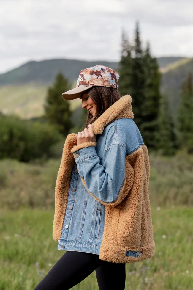 Essential Style HighVisibility Trims Picking Sides Medium Wash Sherpa Detail Oversized Denim Jacket