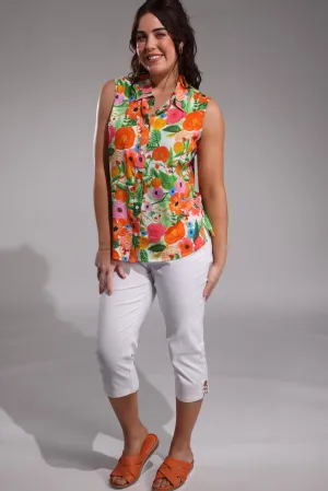 Platinum Bengaline Mid Calf Pant | WHITE | 6303A1 No Iron