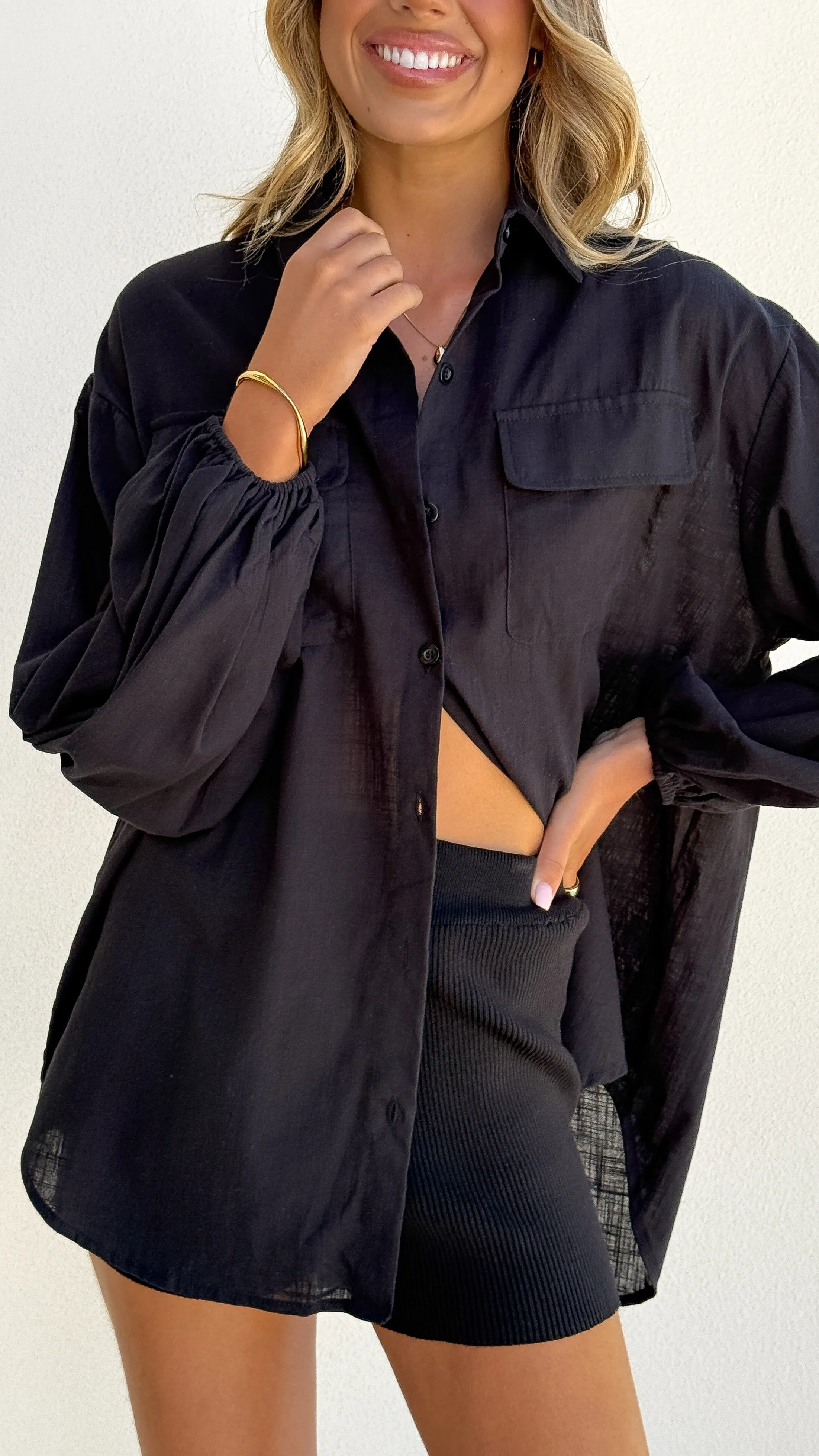 Bianca Oversized Button Up Shirt - Black Sharp Edge Fantasy Glow
