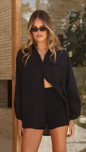 Brave Mode Neat Edge Bianca Oversized Button Up Shirt - Black
